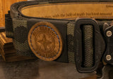 Blue Bearing Solutions Custom Leather Tail Patch With Blue Stitching.